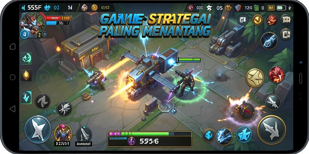 Tampilan gameplay dinamis dan strategi mendalam di 555F.