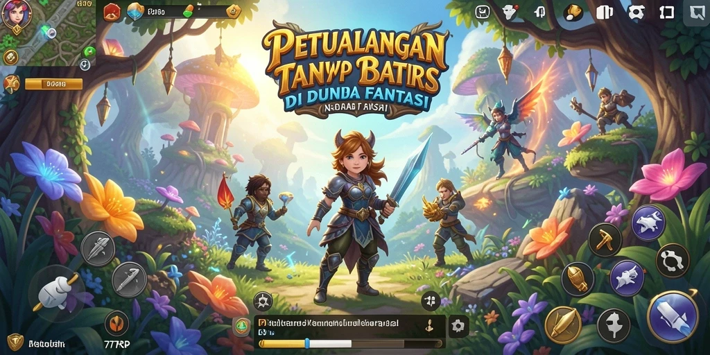 Tampilan screenshot utama 77RP menampilkan karakter dalam petualangan seru.