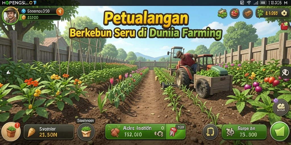 Tampilan gameplay HOPENGSLOT yang menampilkan kebun yang subur dan indah.