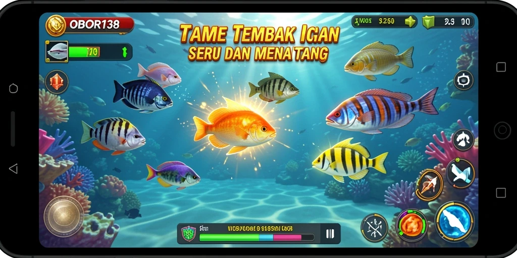 Tangkapan layar menunjukkan pemain sedang menembak ikan dengan senjata canggih.