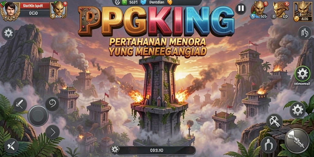 Screenshot PGKING menunjukkan tampilan menara yang strategis dan serangan musuh.