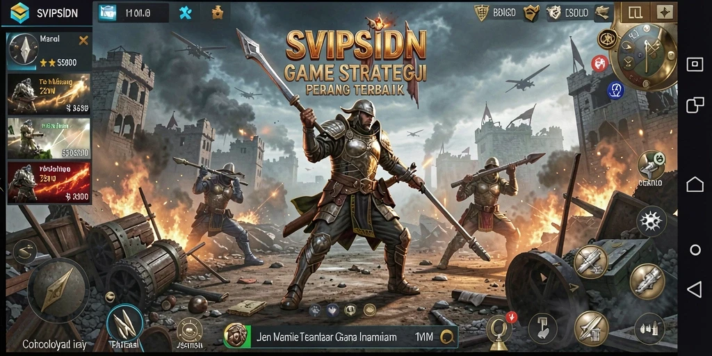Screenshot gameplay menampilkan aksi pertempuran SLG yang seru.