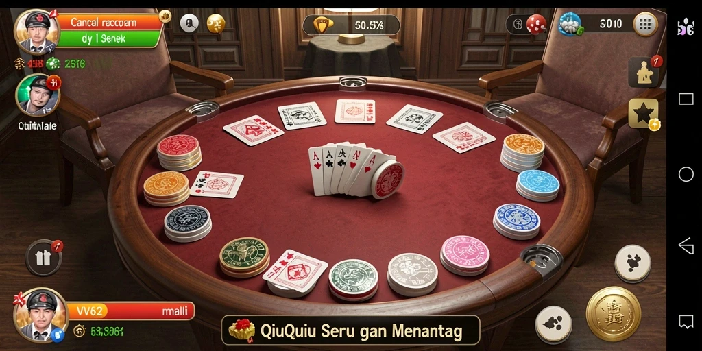 Screenshot utama VV62 menampilkan keseruan permainan QiuQiu.