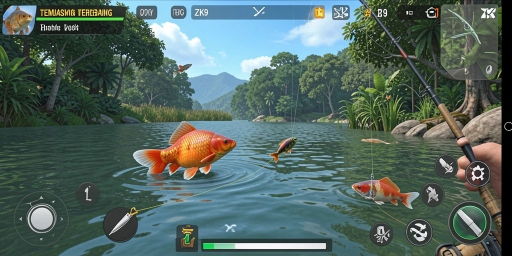 Gameplay ZK9 yang menarik di lokasi memancing yang indah.